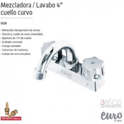 Mezcladora Para Lavabo Euro Cuello Curvo 4"