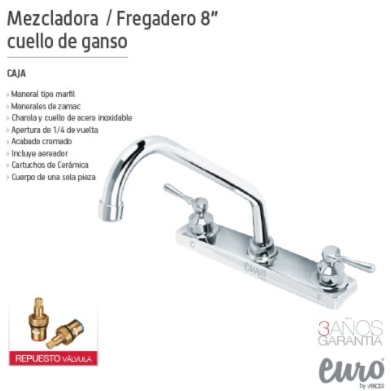 Mezcladora Para Fregadero Euro Maneral Palanca 8"